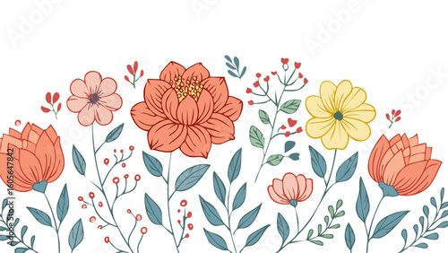 Bohemian floral illustrations featuring wildflowers, leaves, and stems in elegant line-art style. 