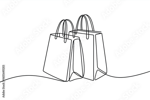 Minimalist continuous line drawing of two shopping bags
