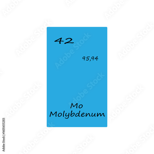 Forty two 42 Mo. Molybdenum element display. Number 95 point 94. Vector periodic table.