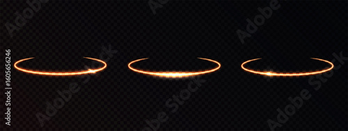 Halo, glowing angel rings, light circles. Vector design elements. Oval gold forms, elegant icons isolated on dark background