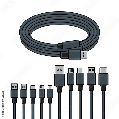 Collection of various usb and hdmi cables and connectors