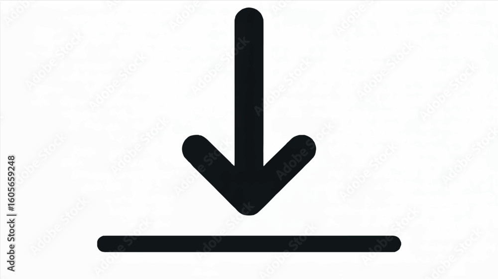 Minimalist black downward arrow icon on white background Minimalist black downward arrow icon on white background