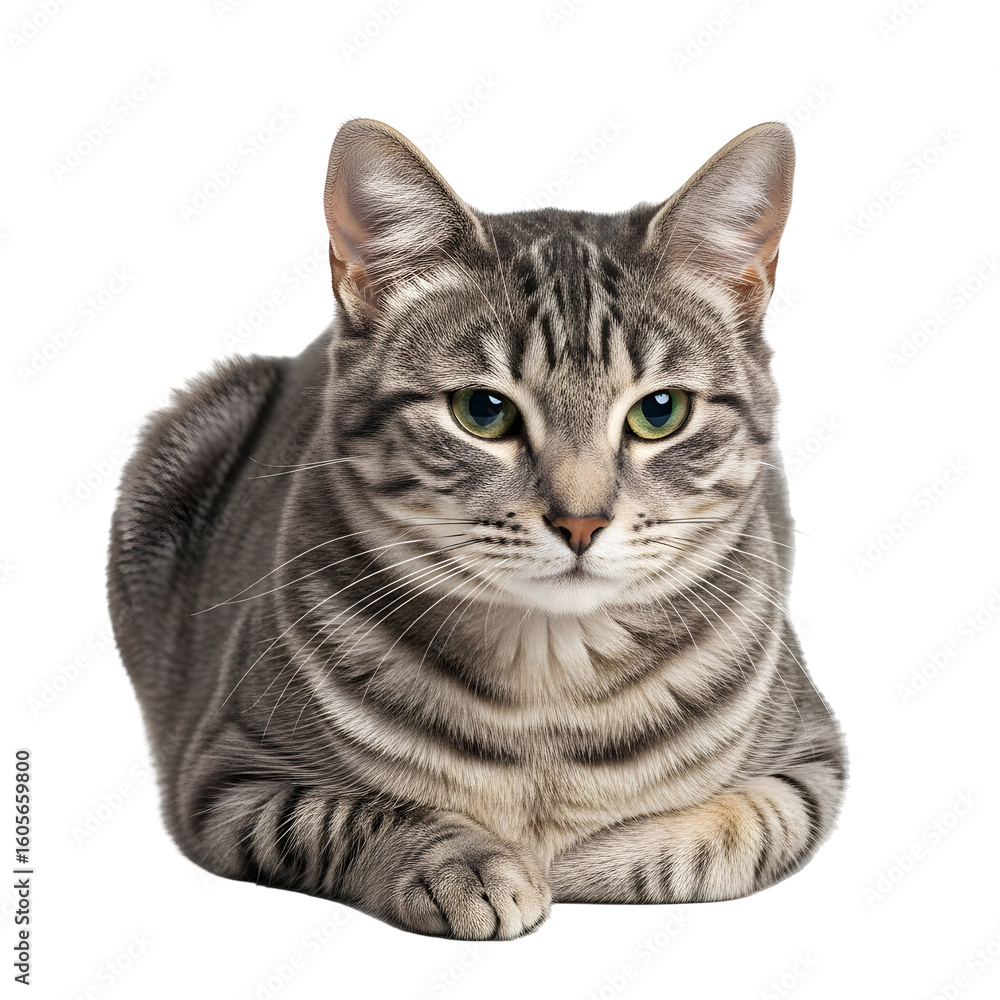 Fototapeta premium Gray Striped Cat in Profile View.