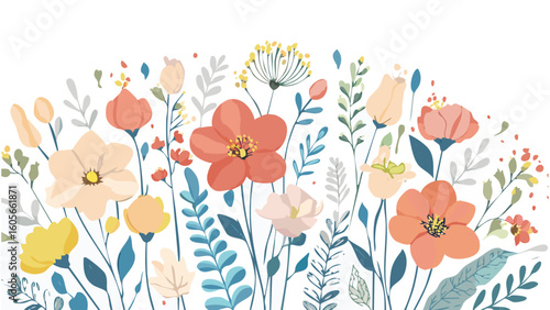Bohemian floral illustrations featuring wildflowers, leaves, and stems in elegant line-art style. 