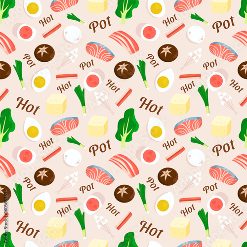 Hand drawn hot pot illustration. hot pot seamless pattern