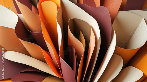 Abstract close-up of colorful, layered paper, exhibiting intricate folds and curves.