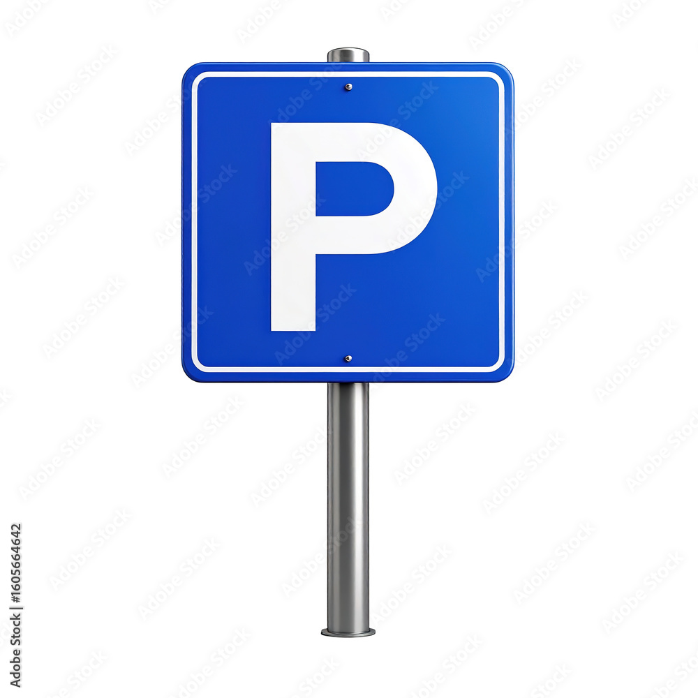 Parking sign on a metal post isolated on a transparent background. Parking sign on a metal post isolated on a transparent background.