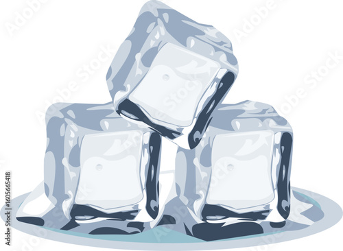 Three ice cubes on white background. ice cube illustration.