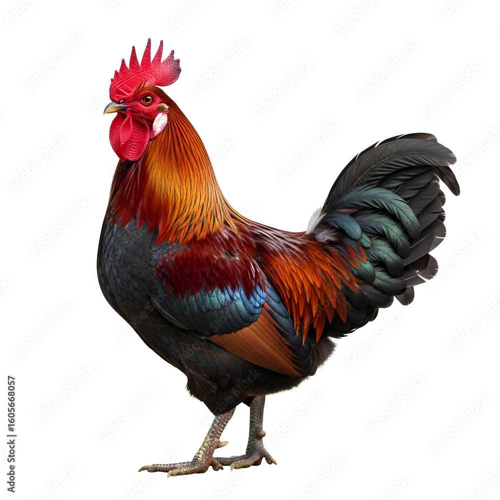 Fototapeta premium Colorful Rooster with Vibrant Feathered Plumage.