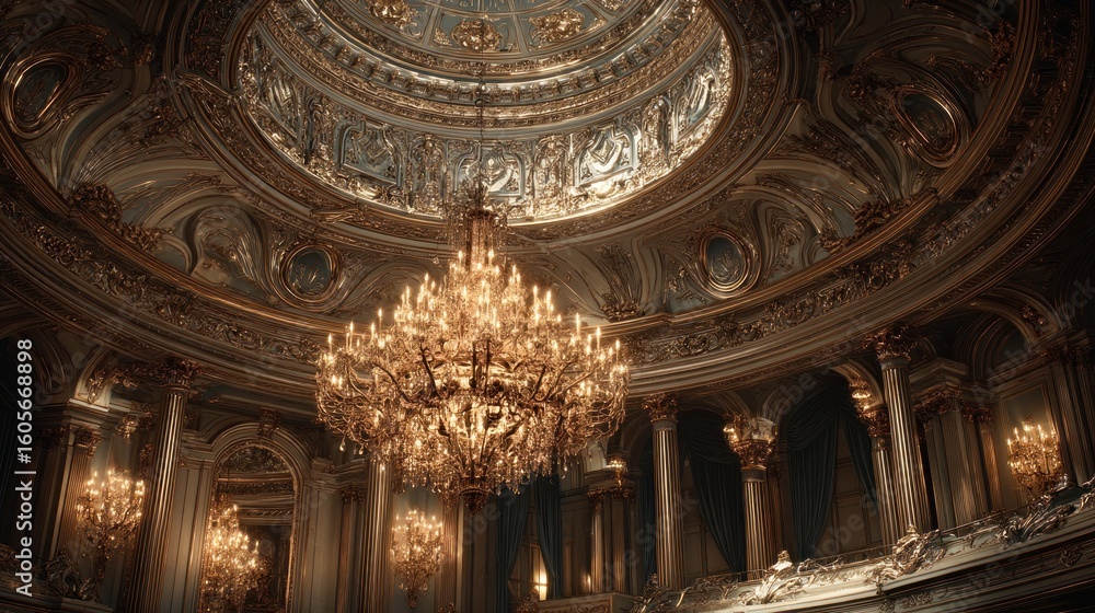 Obraz premium Opulent Palace Interior with Grand Chandelier and Elaborate Architectural Details