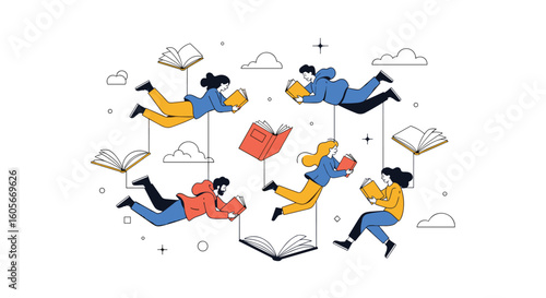 Creative minds soaring through knowledge discovering new ideas and concepts through books and learning experiences