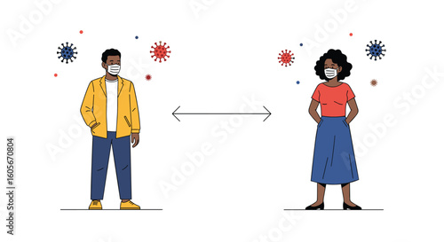 Maintaining physical distance between two people wearing masks during a viral outbreak understanding social distancing