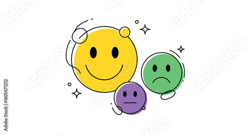 Expressing a range of emotions visually through colorful emoji faces showing different feelings
