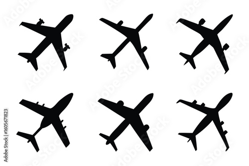 Aviation Armada: An array of sleek, monochromatic silhouettes of airplanes dance across the composition, inviting viewers to ponder the marvels of air travel and adventure. 