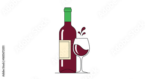 Elegant bottle of red wine alongside a sparkling wine glass filled to the brim