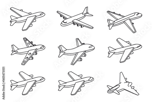 Airplanes Collection: An illustrated collection of various airplanes, showcasing diverse aircraft designs, perfect for aviation themes.
