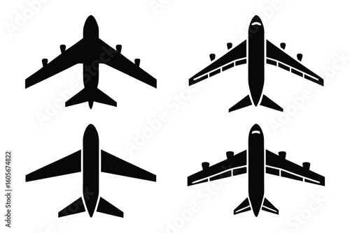 Silhouette of Airplanes: A collection of stylized black silhouette depicting different airplane, offering a classic and modern look. 