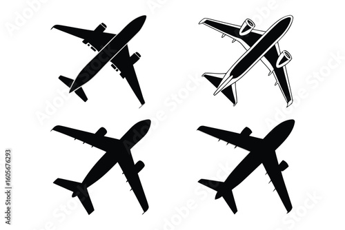 Airplane Silhouettes: A collection of dynamic, sleek, black silhouettes of aircraft, evoking a sense of travel, exploration, and the thrill of flight.