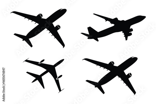 Air Travel Silhouette Quartet: Four diverse aircraft silhouettes soar against the backdrop, encapsulating the freedom and movement of flight.