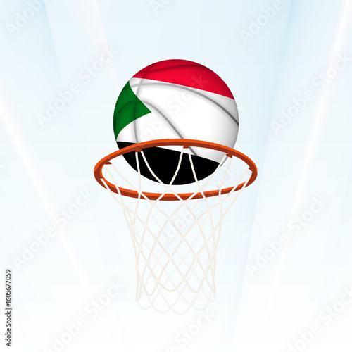 Sudan Flag Basketball Scoring Through Hoop.