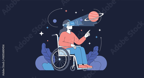 Virtual reality exploration for a wheelchair user in a cosmic galaxy adventure