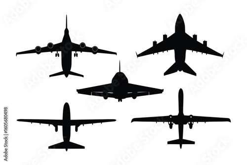 Aviation Silhouette: A striking collection of diverse aircraft silhouettes showcases the elegance and power of flight, representing the marvel of modern aviation.