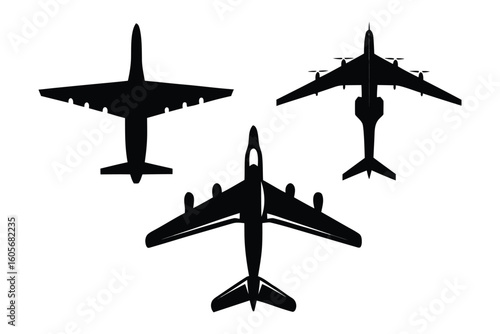 Aerial Silhouette: A collection of three airplane silhouettes against a clean backdrop, each representing the dynamics of flight