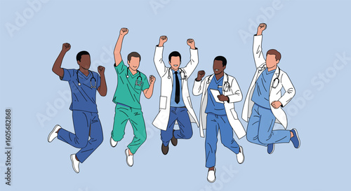 Healthcare professionals celebrating success and achievement in medical field