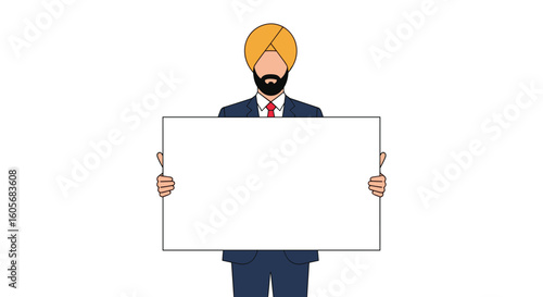 Man in turban holding white blank board for presentation business professional person