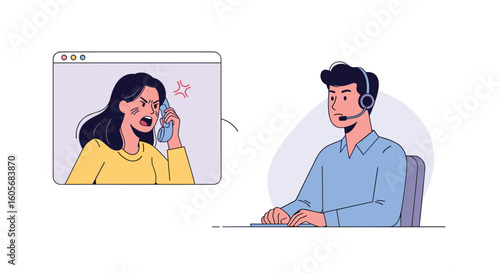 Customer support representative dealing with an angry client via phone call