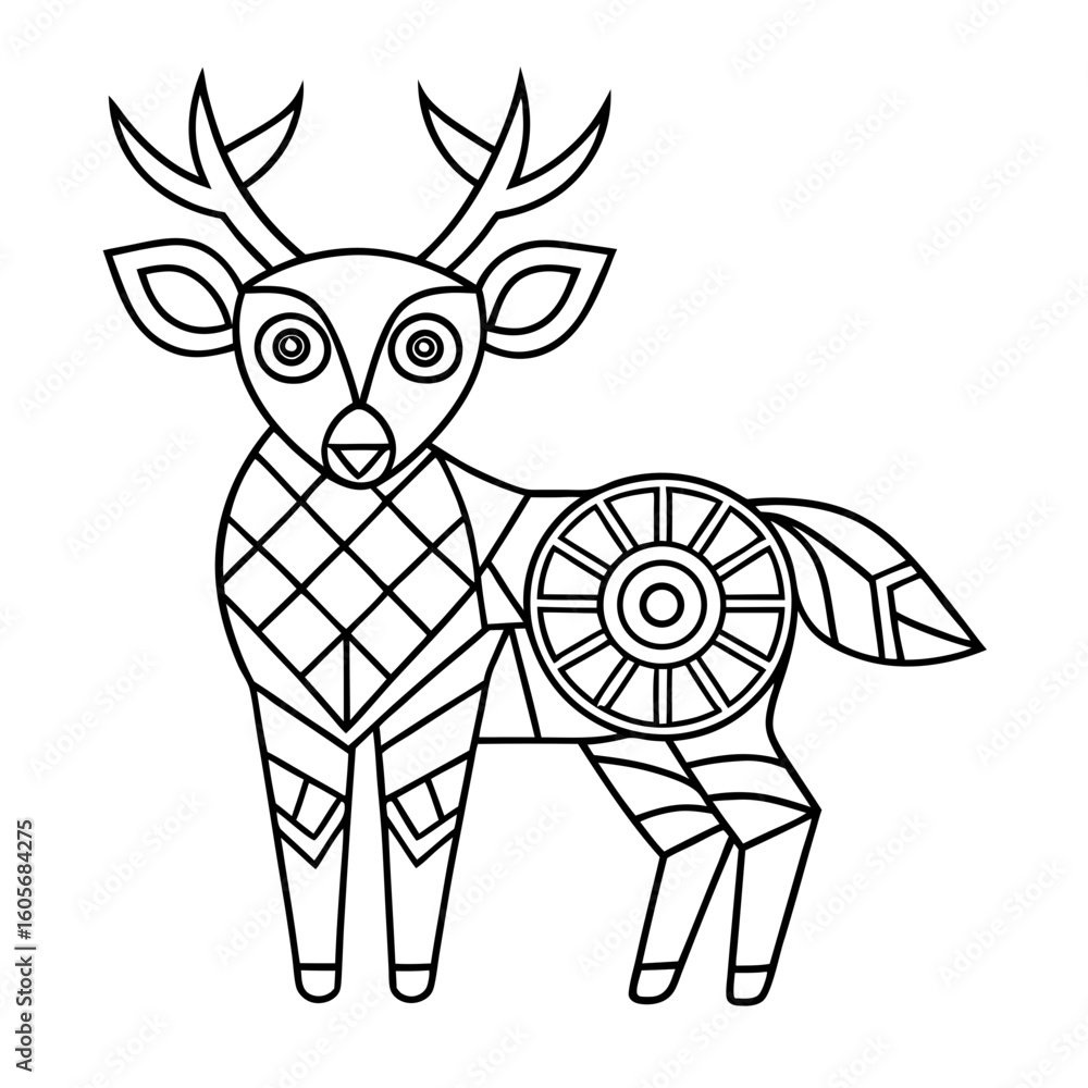 Fototapeta premium Geometric Deer Filled with Tribal and Mandala Patterns Coloring Page