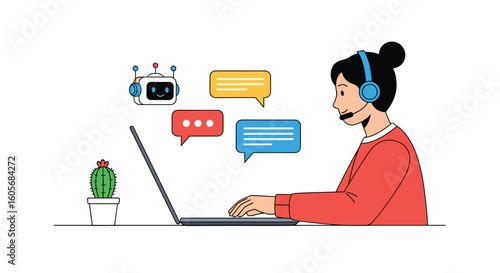 Customer service representative interacts with an ai chatbot for effective communication and support