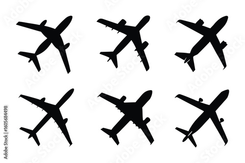 Aviation Ascent: Six silhouettes of aircraft ascend into the sky, capturing the essence of flight and the journey.