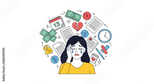 Young woman feeling overwhelmed by work and life demands stress mental health issues causing her distress