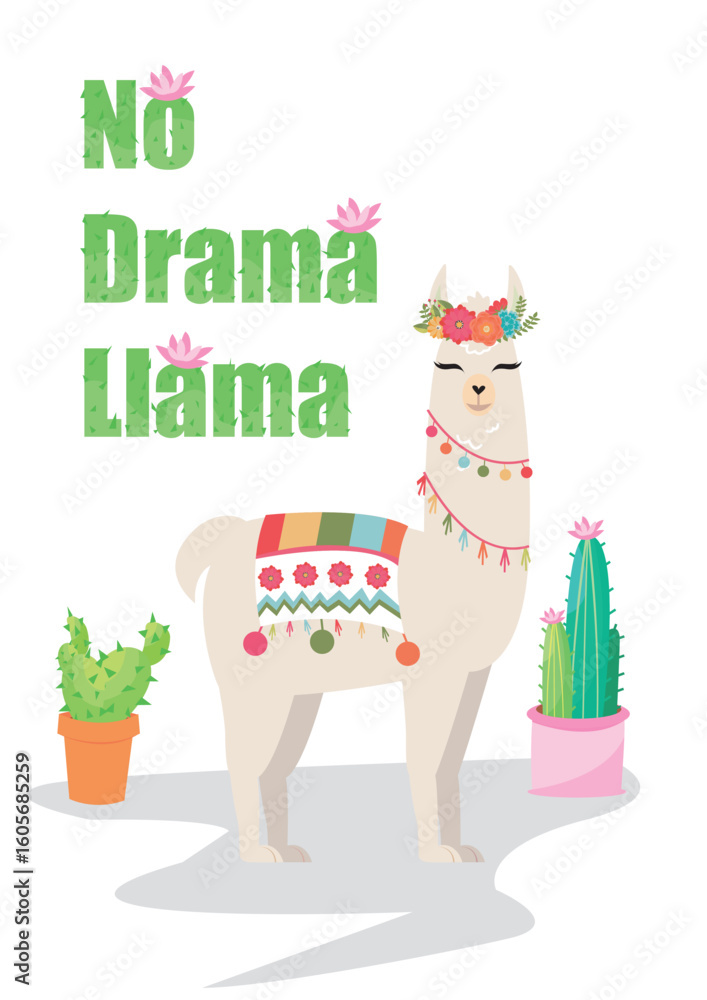Fototapeta premium no drama llama with cactus flower