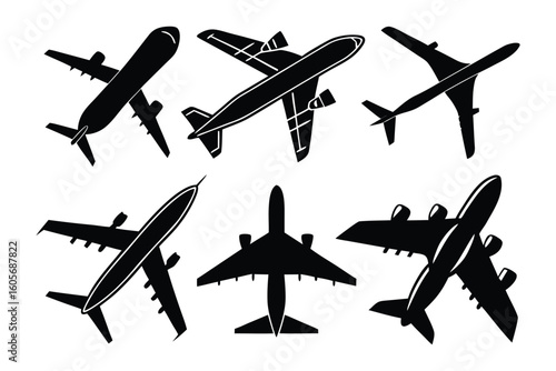 Airplane Silhouettes: A striking composition of various airplane silhouettes showcases the versatility and design of flight, a visual symphony in the realm of aviation.