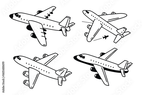 Flying High: An illustrated set of four aircraft soaring through the boundless sky, a depiction of freedom, adventure, and the allure of travel.