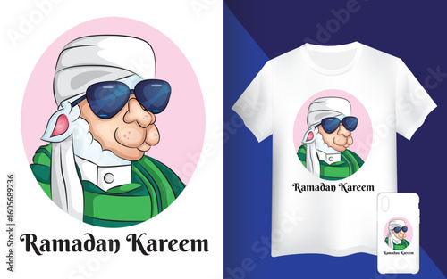 Cute alpaca background for ramadan kareem greeting card or shirt design