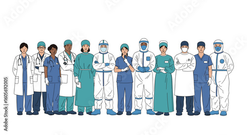 Healthcare professionals standing united against a common challenge
