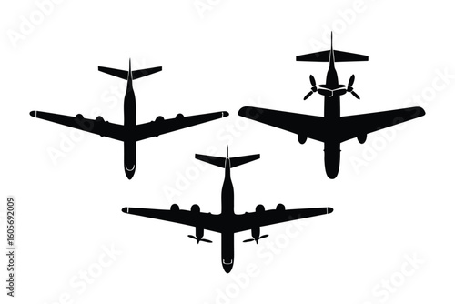 Aviation Silhouette: A dramatic aviation silhouette showcases an array of aircraft forms, highlighting their unique shapes and aerodynamic designs.