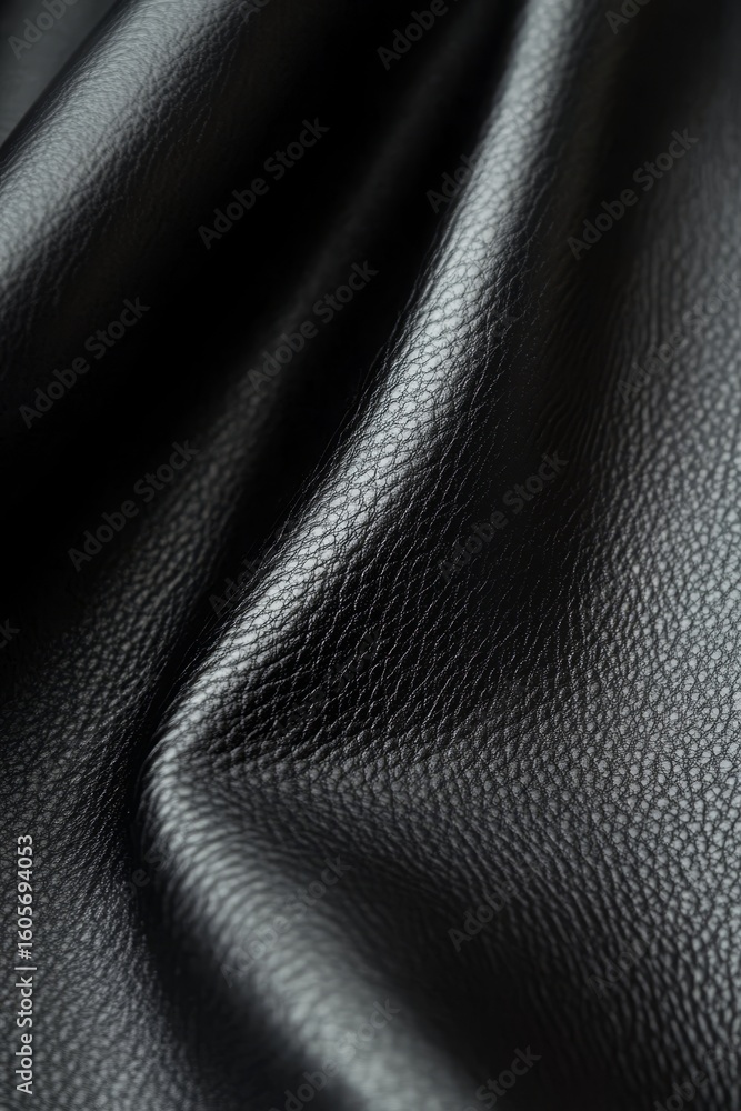 Fototapeta premium Detailed view of sleek black artificial leather featuring a subtle grain and matte surface texture