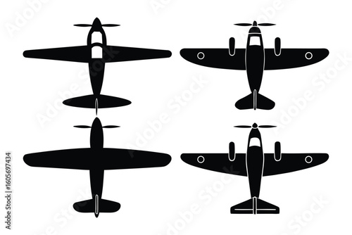 Silhouette of Airplanes: Striking silhouette showcases different airplane designs against a clean background, ideal for aviation-themed designs.