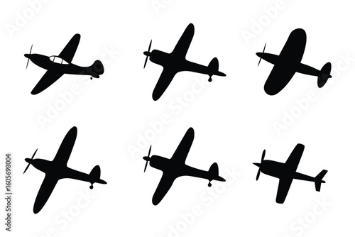Silhouetted Aviation: A striking monochromatic image showcases an array of vintage aircraft, presented in stark silhouettes, highlighting the timeless beauty of flight and mechanical ingenuity.