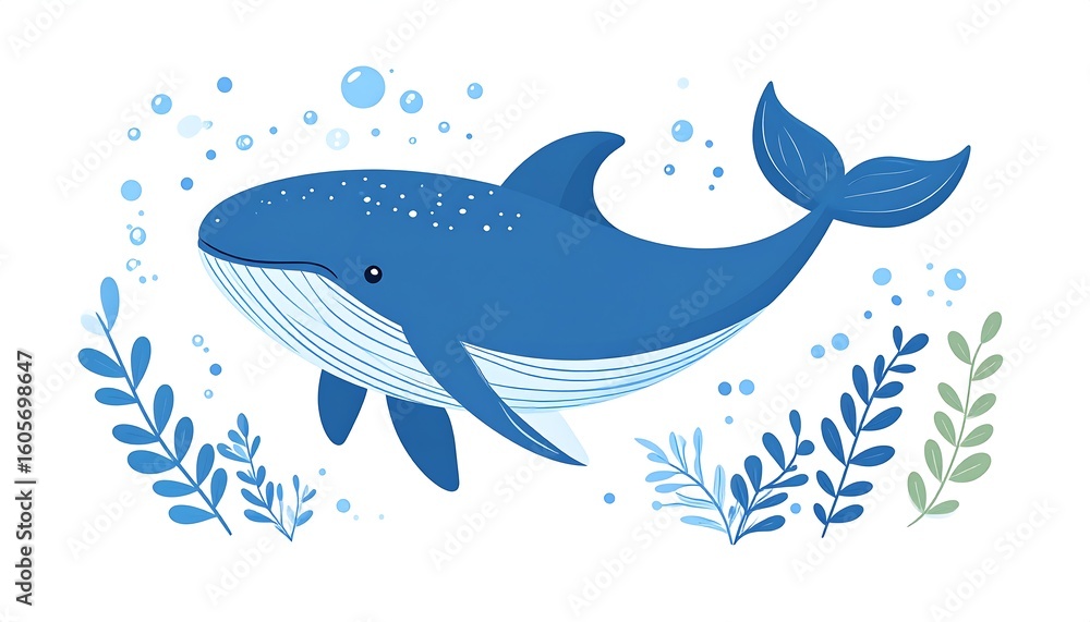 Fototapeta premium Cute whale illustration in underwater scene