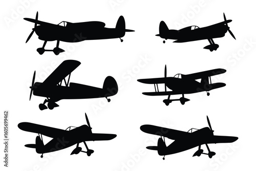Silhouette of Aircrafts: A collection of aircraft silhouettes, showcasing various designs and configurations, perfect for illustrating aviation concepts or adding an artistic touch to design projects.