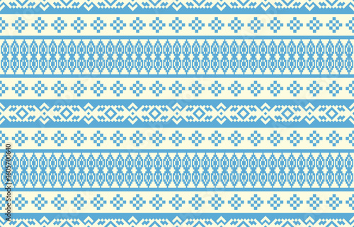 Christmas and New Year green and white seamless pattern, fairytale pixel pattern in white and green with Nordic snowflakes for winter hats, ugly sweaters, jumpers. wallpaper, paper or other design