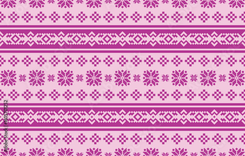 Christmas and New Year green and white seamless pattern, fairytale pixel pattern in white and green with Nordic snowflakes for winter hats, ugly sweaters, jumpers. wallpaper, paper or other design