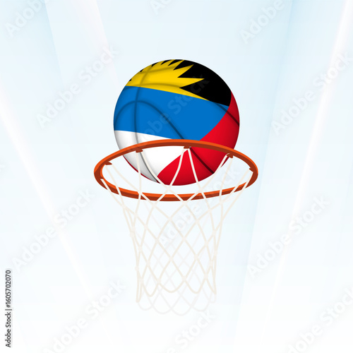 Antigua and Barbuda Flag Basketball Scoring Through Hoop.