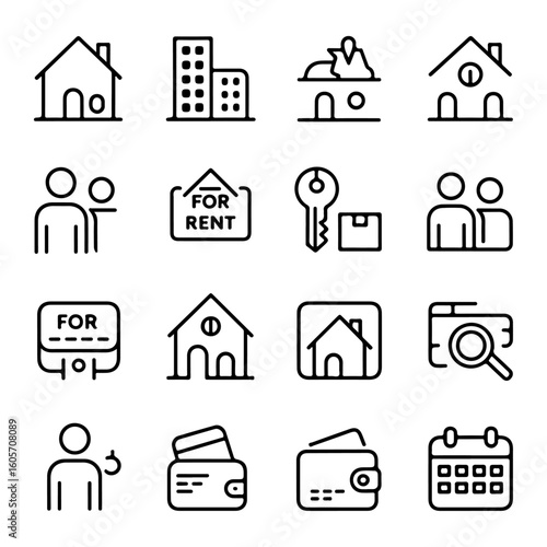  Quality full and unique Rental Estate line icon set