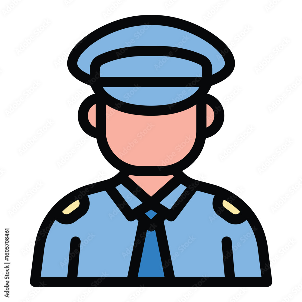 Security guard icon flat line style illustration representing protection and surveillance services, suitable for safety management, event security, and facility monitoring projects Security guard icon flat line style illustration representing protection and surveillance services, suitable for safety management, event security, and facility monitoring projects